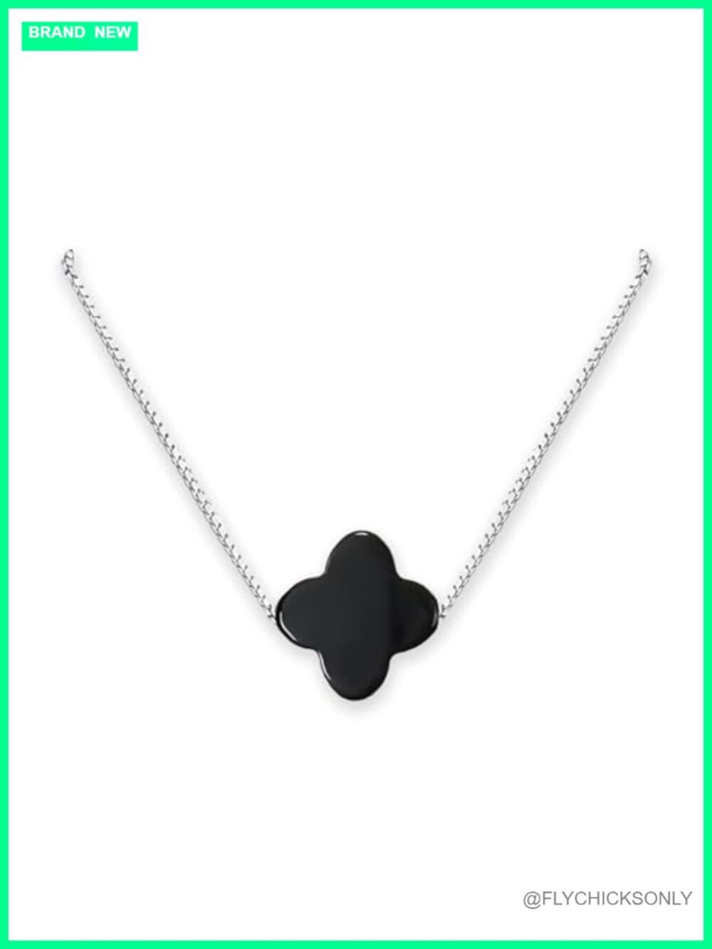 Black Onyx Clover Necklace 925 Sterling Silver Box Chain Choker